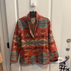 Women's Southwestern Patterned Blazer - Orange and Teal